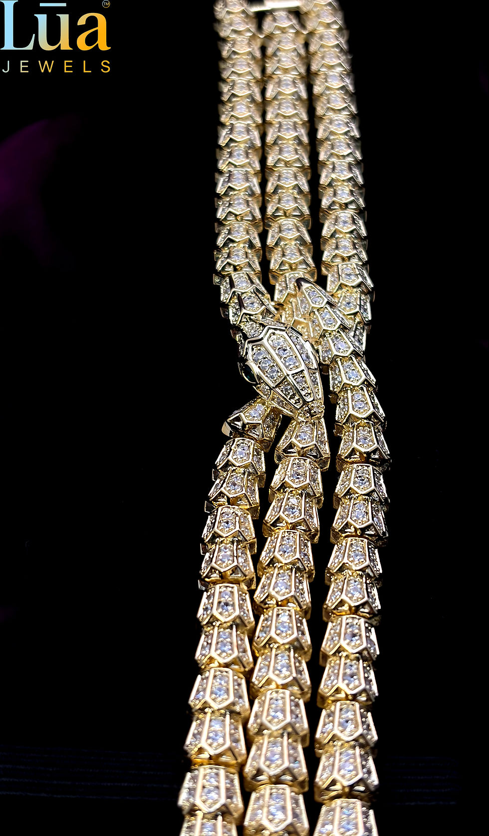 Thumbnail: Gold Snake-Head Premium Designer Bracelet � Full White Stones