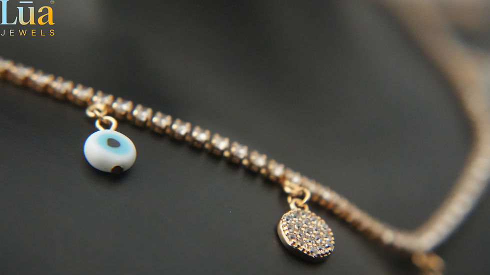 Thumbnail: Evil Eye Charm Tennis Necklace With Crystal Drops � Protective Statement