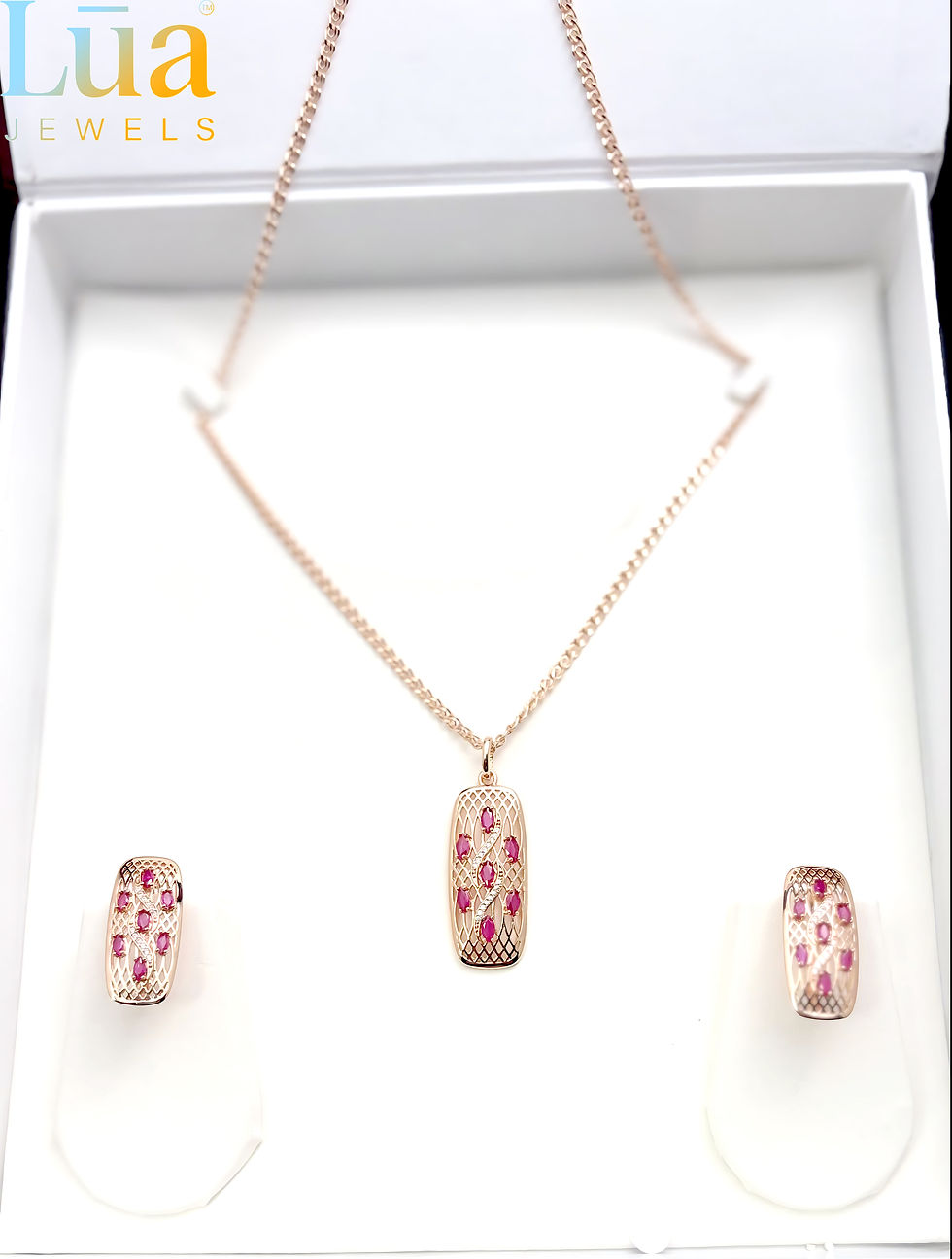 Thumbnail: Ruby Wave Mesh Pendant Necklace with CZ Accents � LUA Jewels