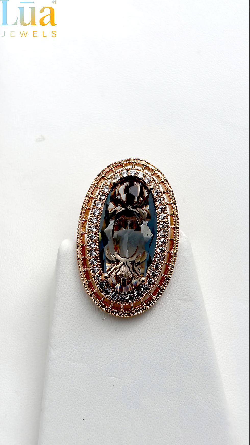 Thumbnail: Gold Oval Dark Halo Crystal Pendant Necklace LUA Jewels