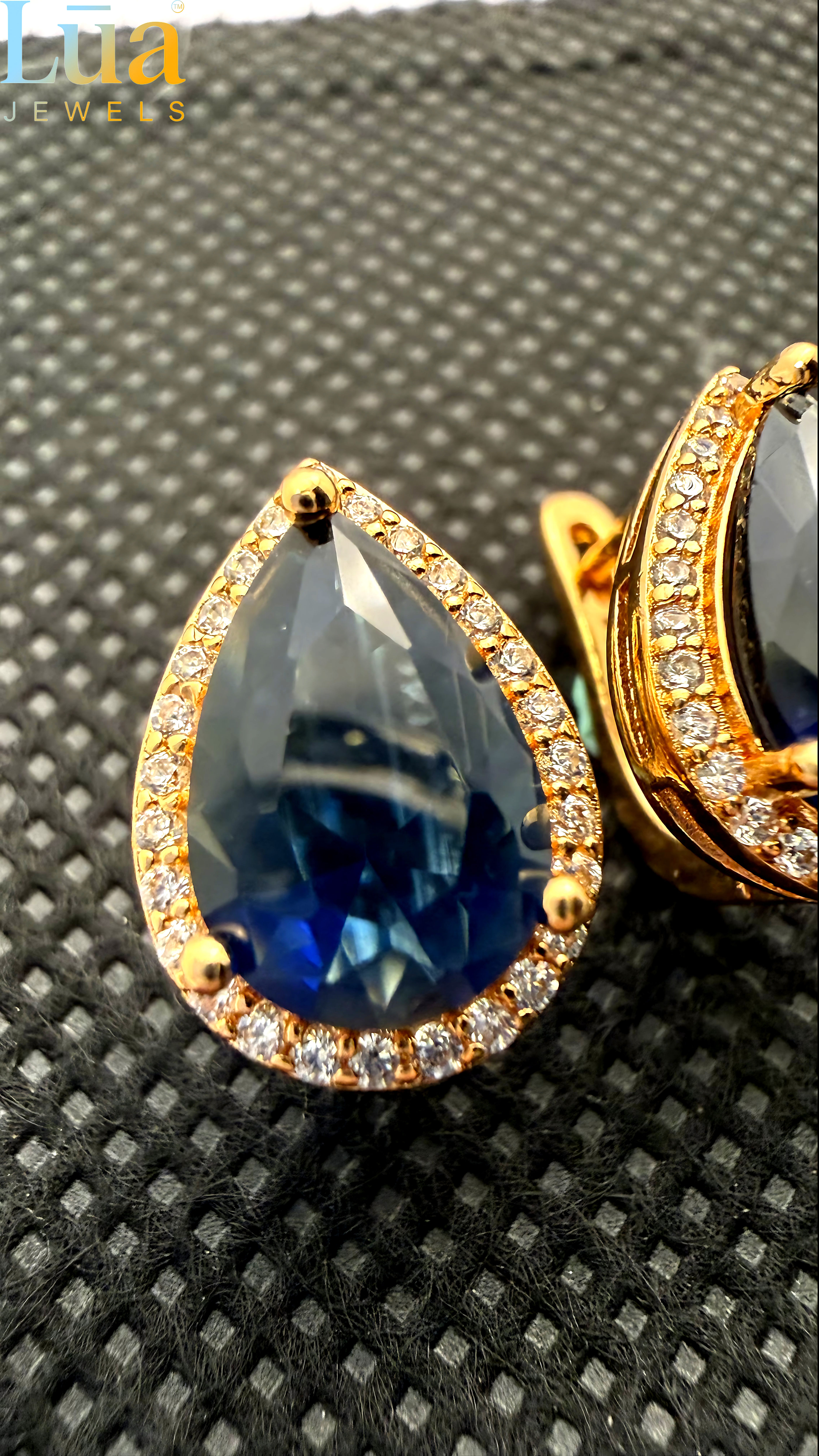 Blue Teardrop Halo Earrings � Lua Jewels