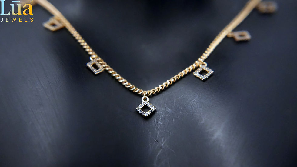 Thumbnail: Gold Chain Necklace With Floating Square Crystal Charms � Modern Minimal