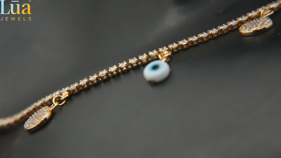 Thumbnail: Evil Eye Charm Tennis Necklace With Crystal Drops � Protective Statement