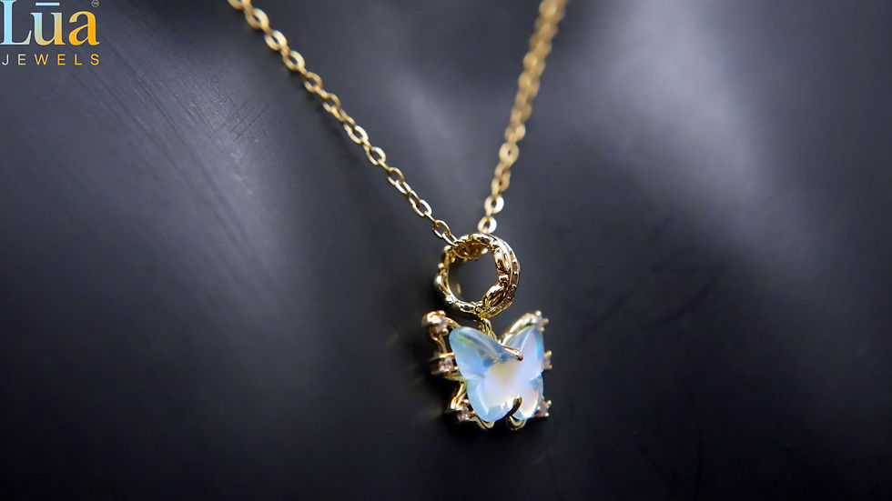 Thumbnail: Gold Butterfly Charm Pendant Necklace With Blue Enamel & Stone Accents |