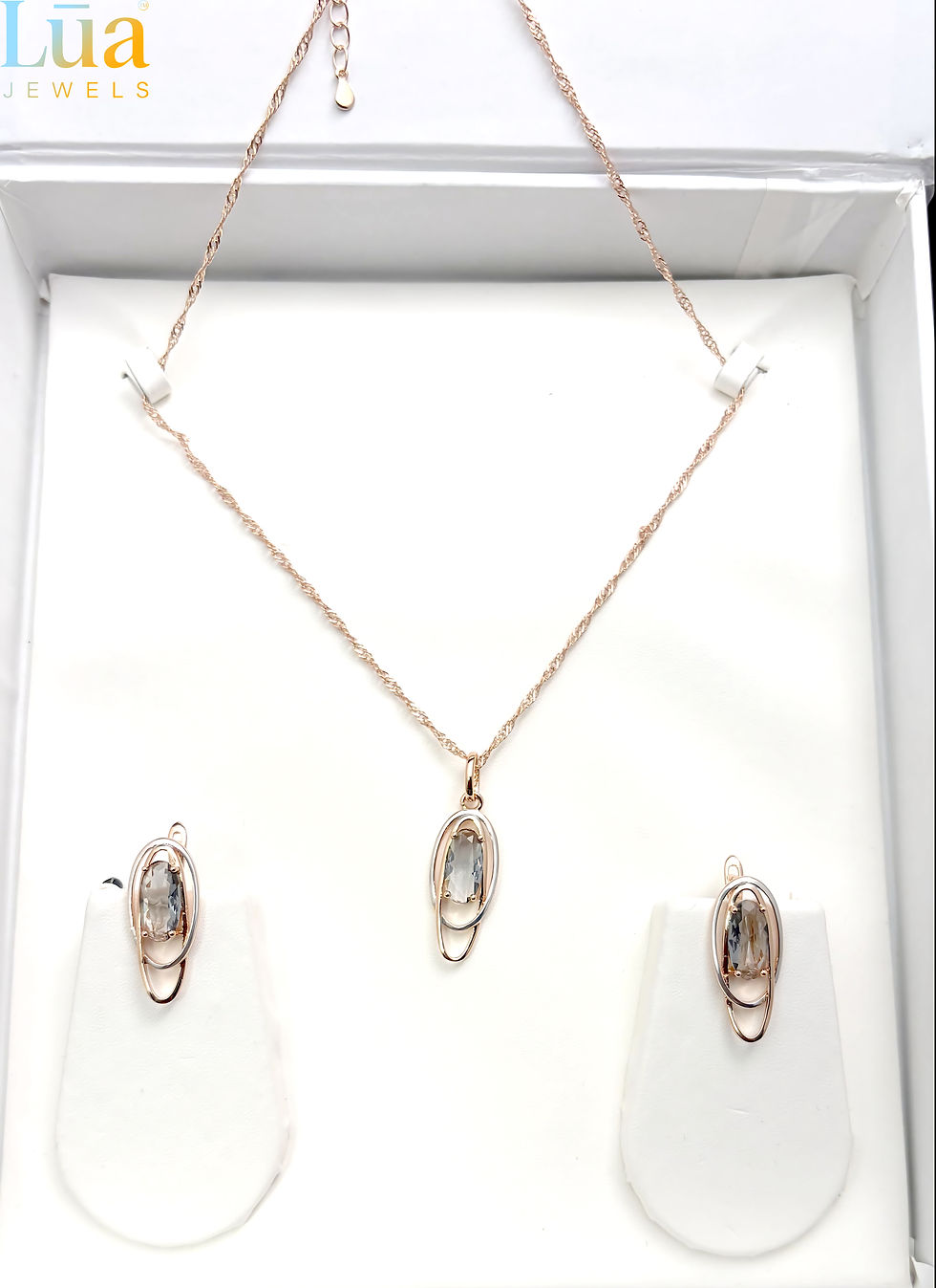 Thumbnail: Gold Oval Crystal Pendant Necklace with Twisted Chain  LUA Jewels