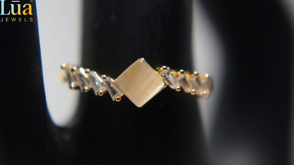 Thumbnail: Minimalist Beige Stone & Baguette Ring