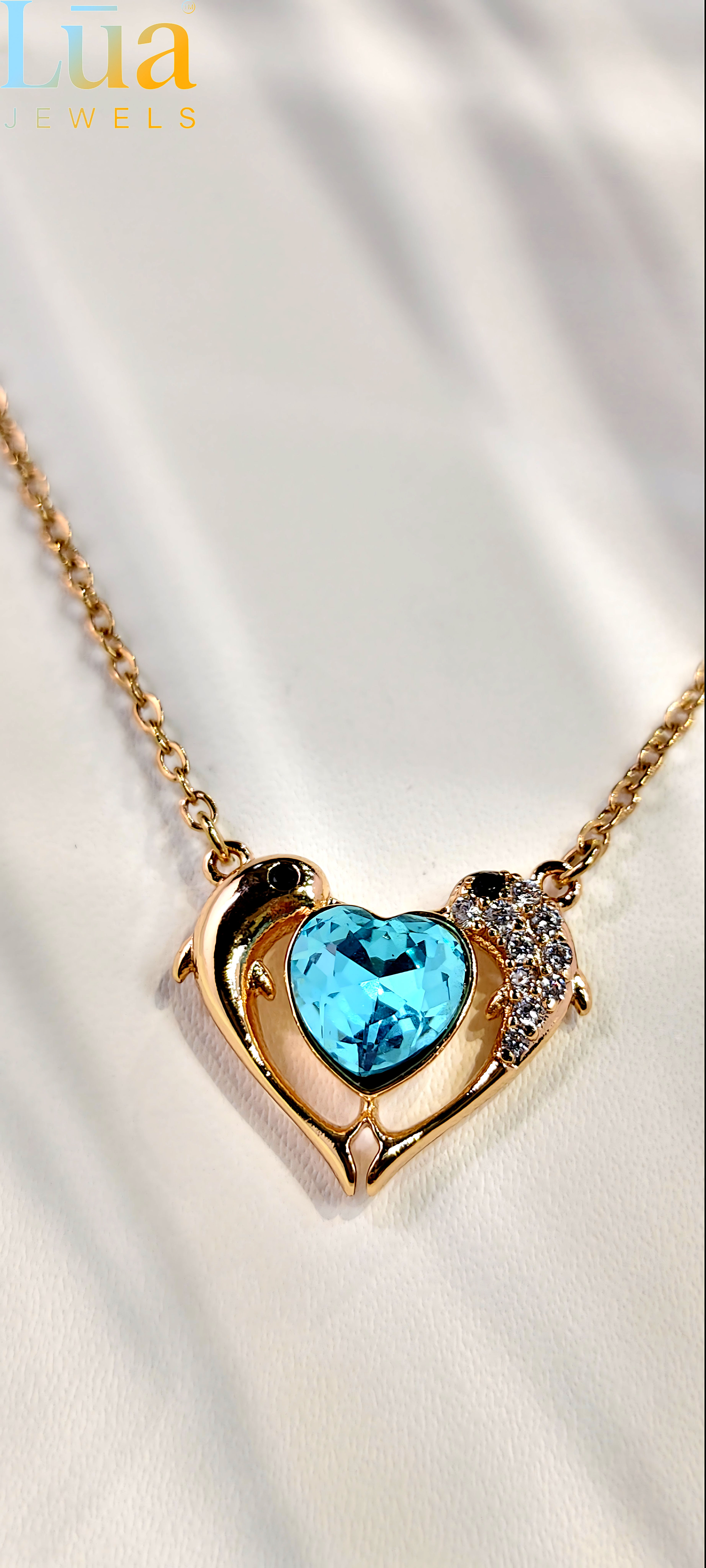 Rose Gold Blue Heart Crystal Necklace Set