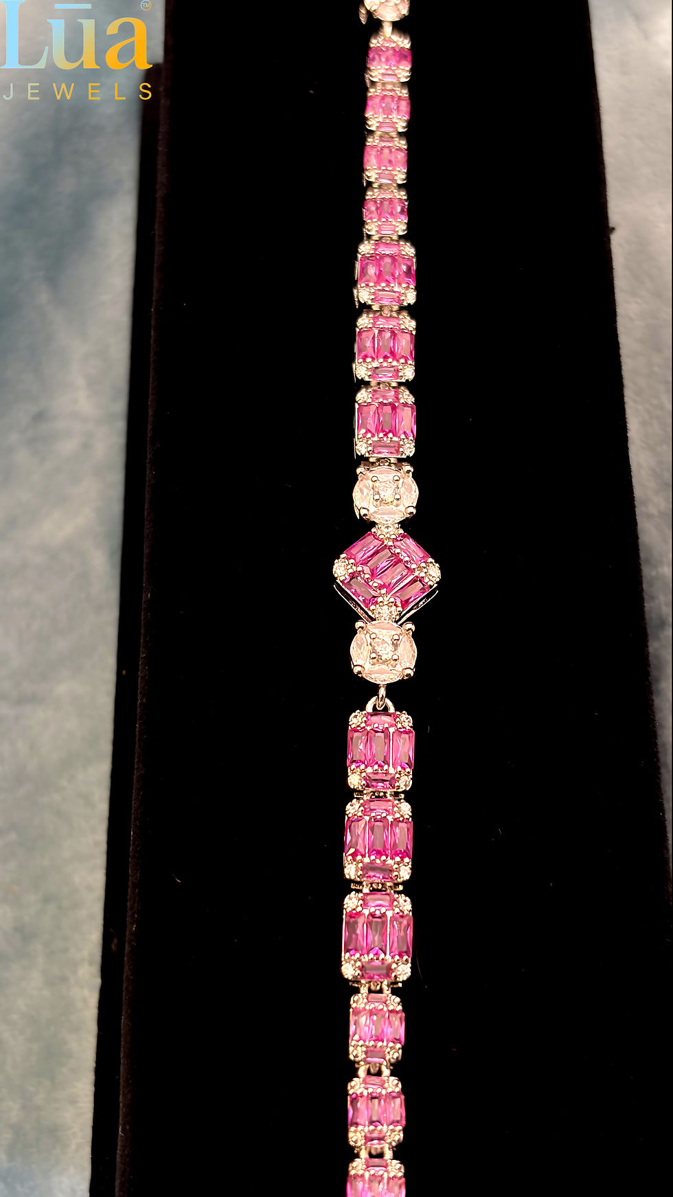 Thumbnail: Silver Pink Emerald-Cut Bracelet � Premium Statement Shine