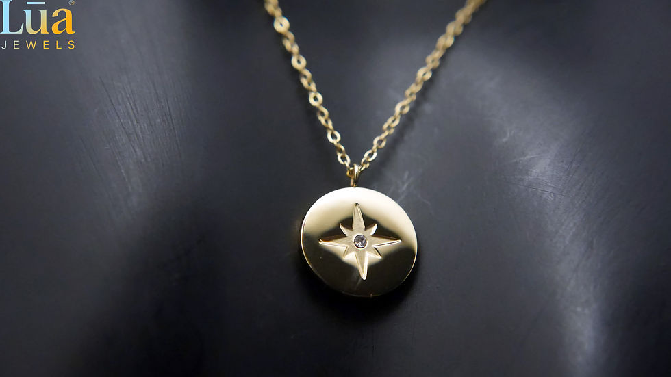 Thumbnail: North Star Minimal Disc Pendant Necklace With Center Stone � Elegant
