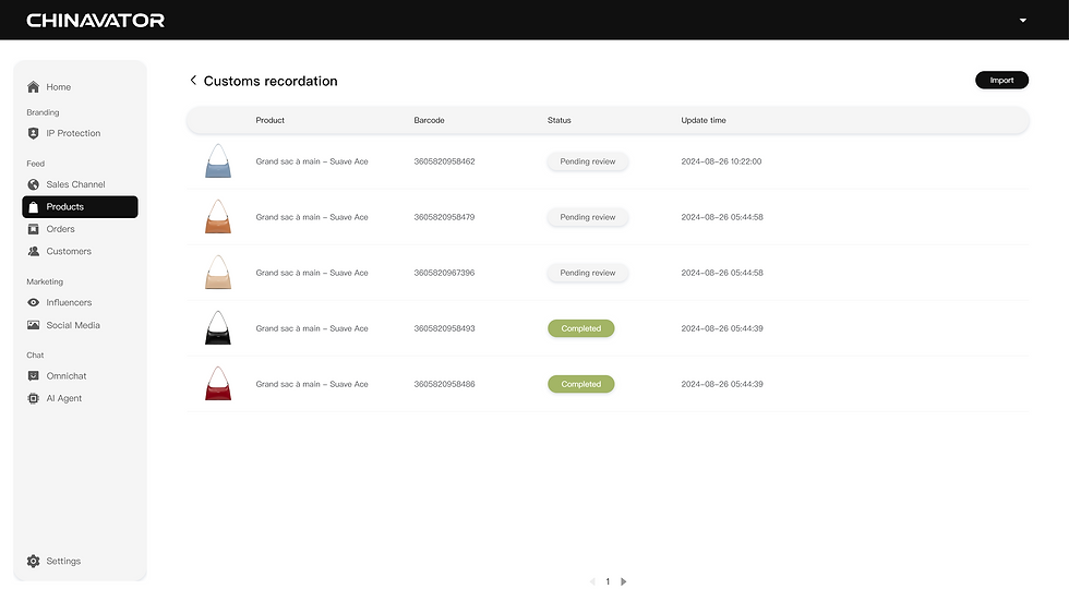Intégration avec les douanes chinoises