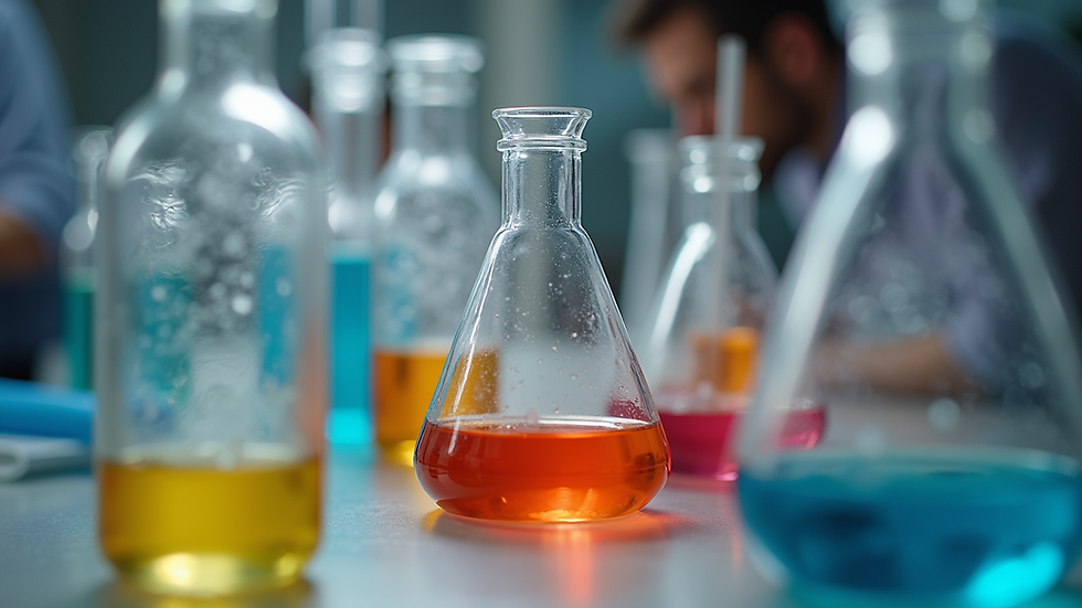 Eye-level view of a colourful science experiment setup on a table