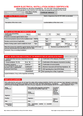 Minor Works Certificate NIC