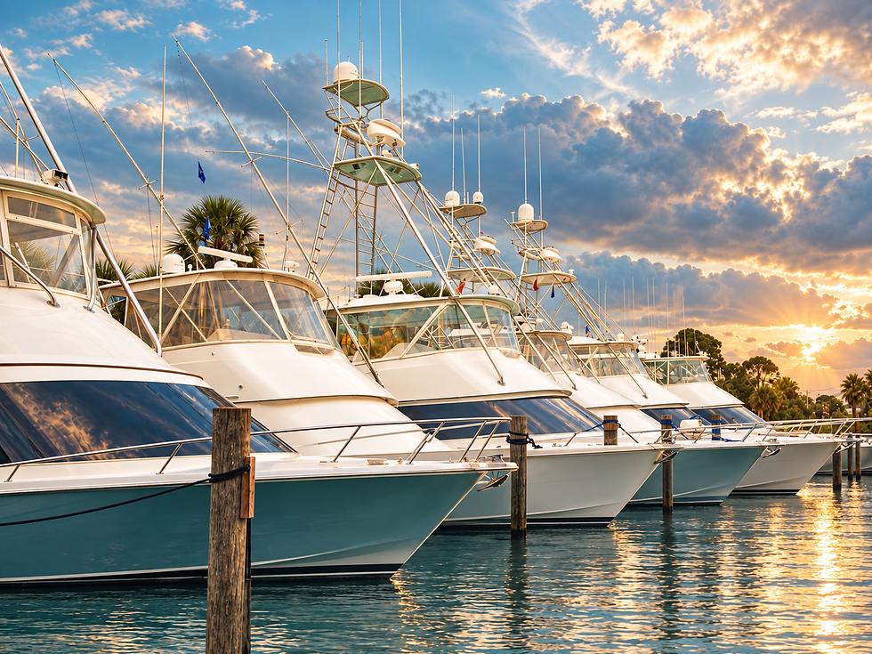 Fishing boats docked at sunset in the coastal current.