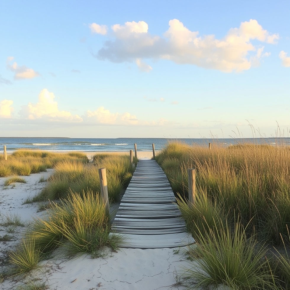Wooden path through dunes to the coastal current