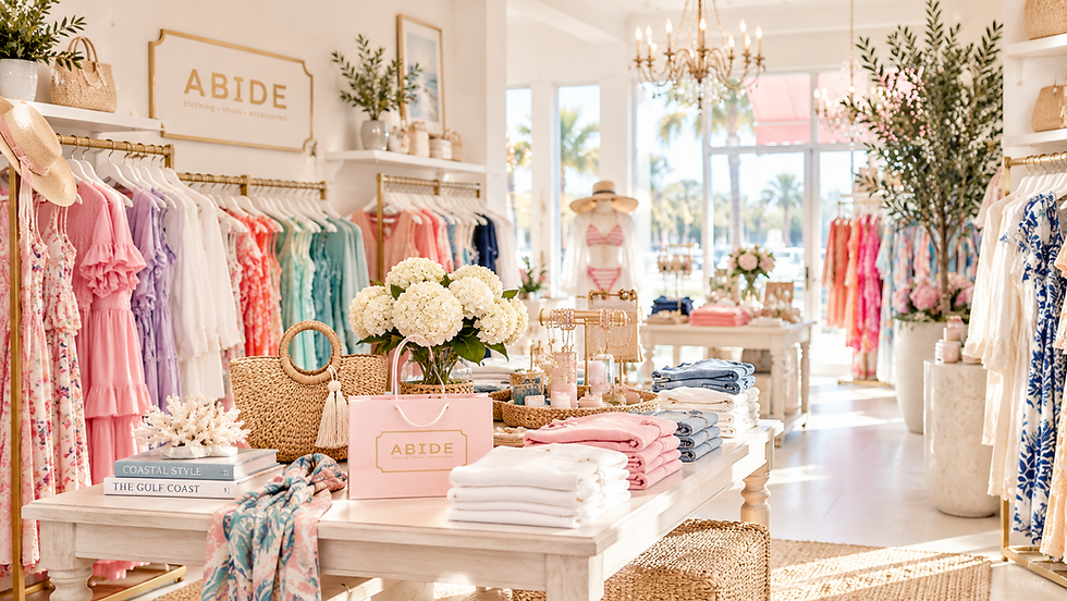 Interior of Abide boutique for Orange Beach & Gulf Shores shopping.