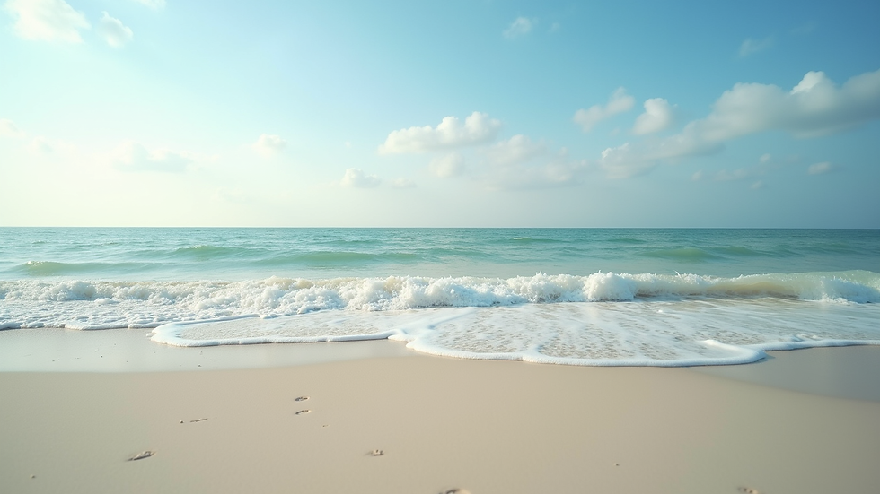 Eye-level view of a quiet Gulf Coast beach with gentle waves