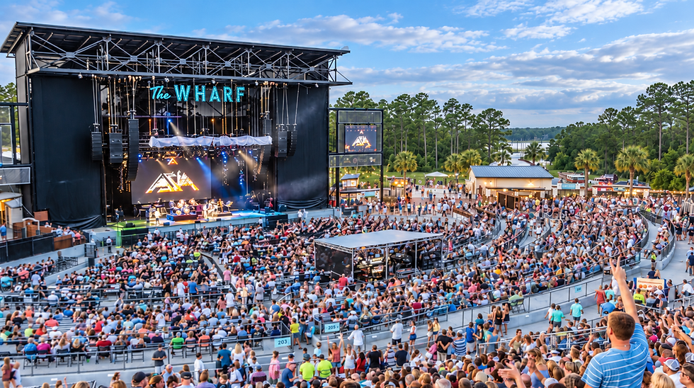 Crowd at The Wharf amphitheater by the coastal current.