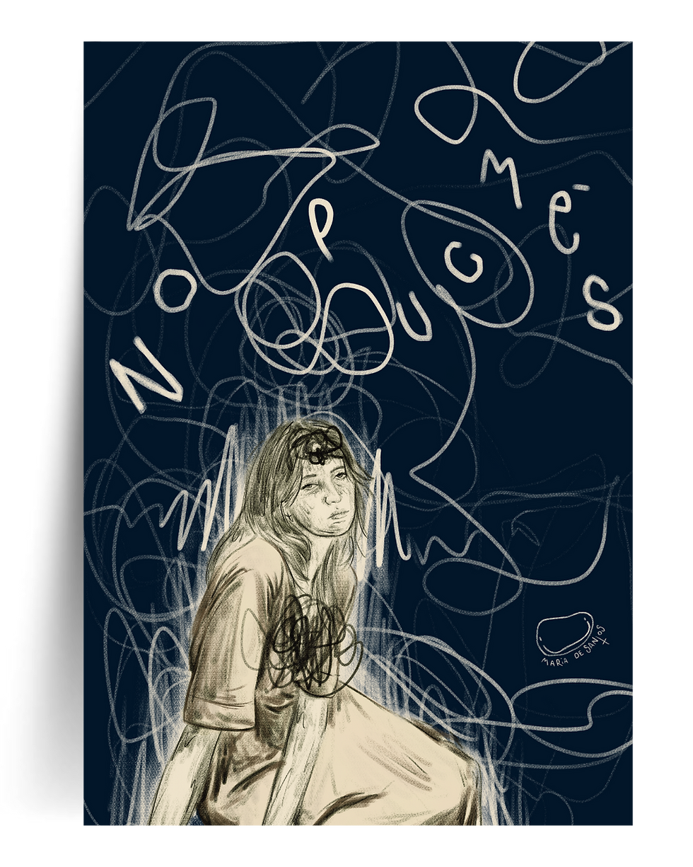 Ilustración de persona agotada con texto No puc més.