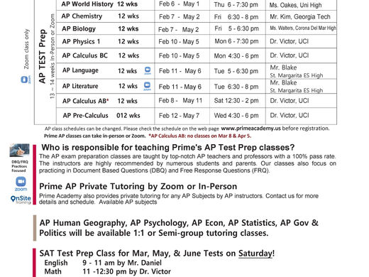AP test prep classes start on Jan 31