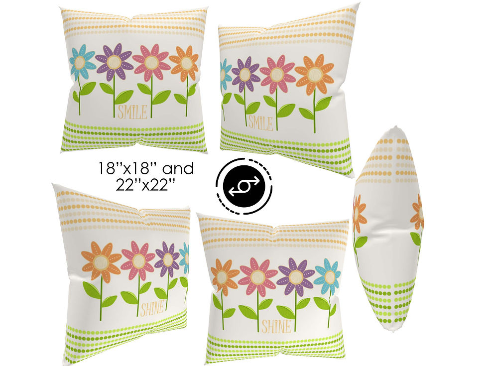 Thumbnail: 3D rotation of 22"x22" and 18"x18" Happy Flowers throw pillow.