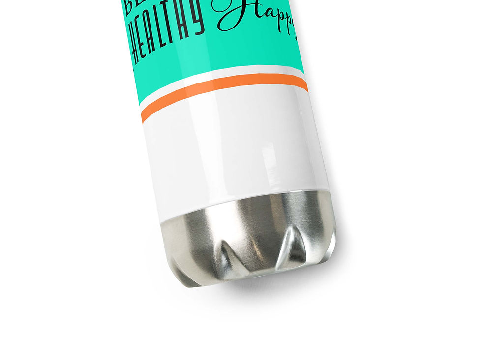 Thumbnail: Close-up view of bottom half of the “Be Active” water bottle showing the sturdy stainless steel bottom below the design.