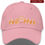 Thumbnail: Close-up view of a pink colored Sun Soul dad hat. Words “SUN SOUL” and a sun with a peace sign at its center.