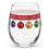 Thumbnail: 15oz stemless wine glass. Colorful design, Christmas balls and words “Manifest, Peace, Joy, Love, Happiness, Gratitude, Bliss