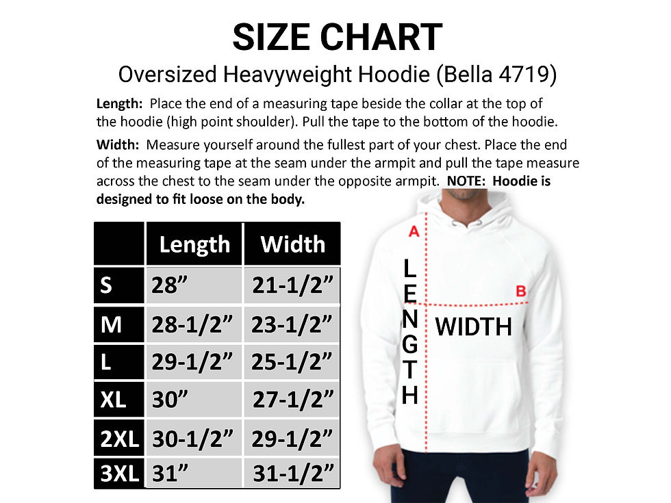 Thumbnail: Size chart for hoodie.