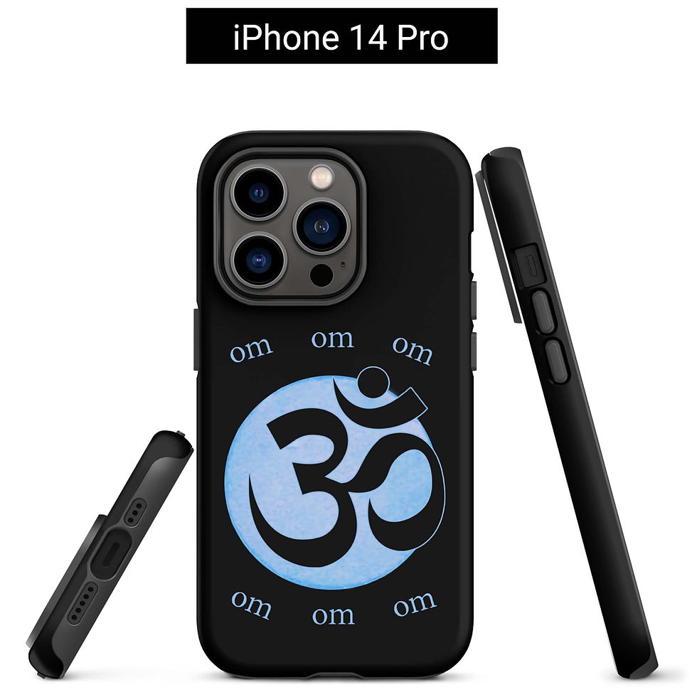 Thumbnail: iPhone 14 Pro tough case (front, side, bottom views). A blue OM symbol against a black background.