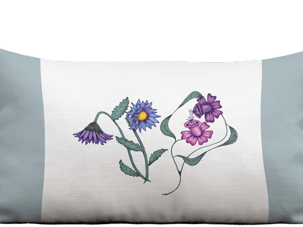 Thumbnail: Close up view of the design (front side). Watercolor Canterbury Bells and Gerbera Daisies dancing in joyous unison.