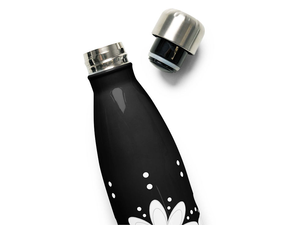 Thumbnail: Close-up view of the top half of the Daisies water bottle and it’s screw-on stainless steel cap.