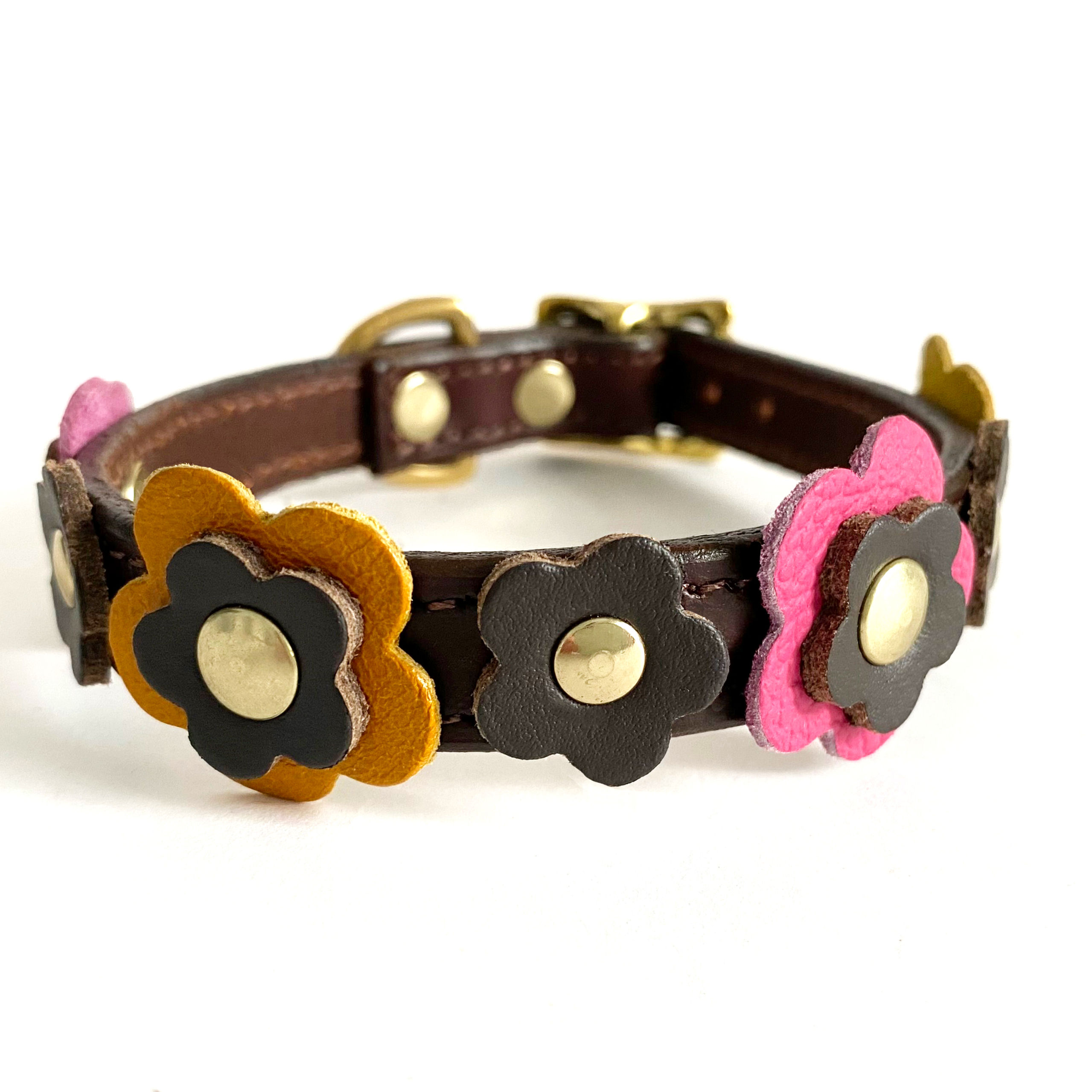 leather flower dog collar