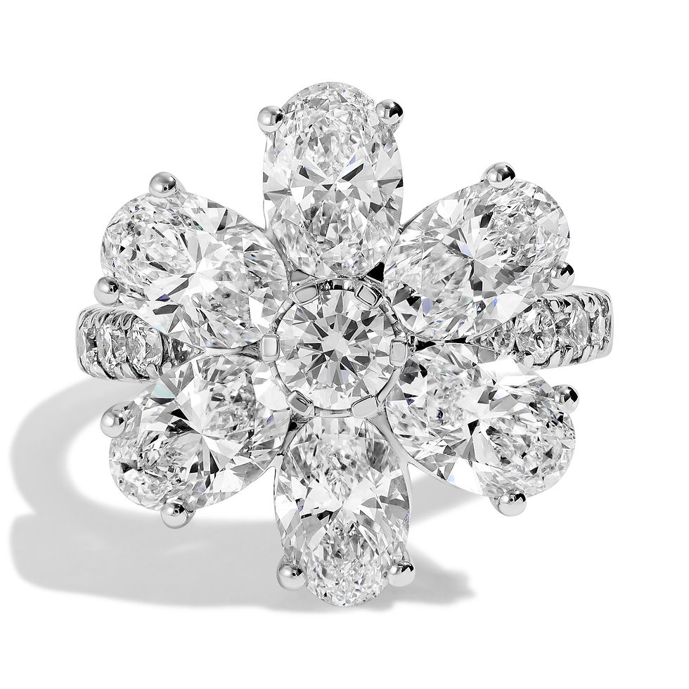 14K White Gold Oval & Round Diamond Fashion Ring