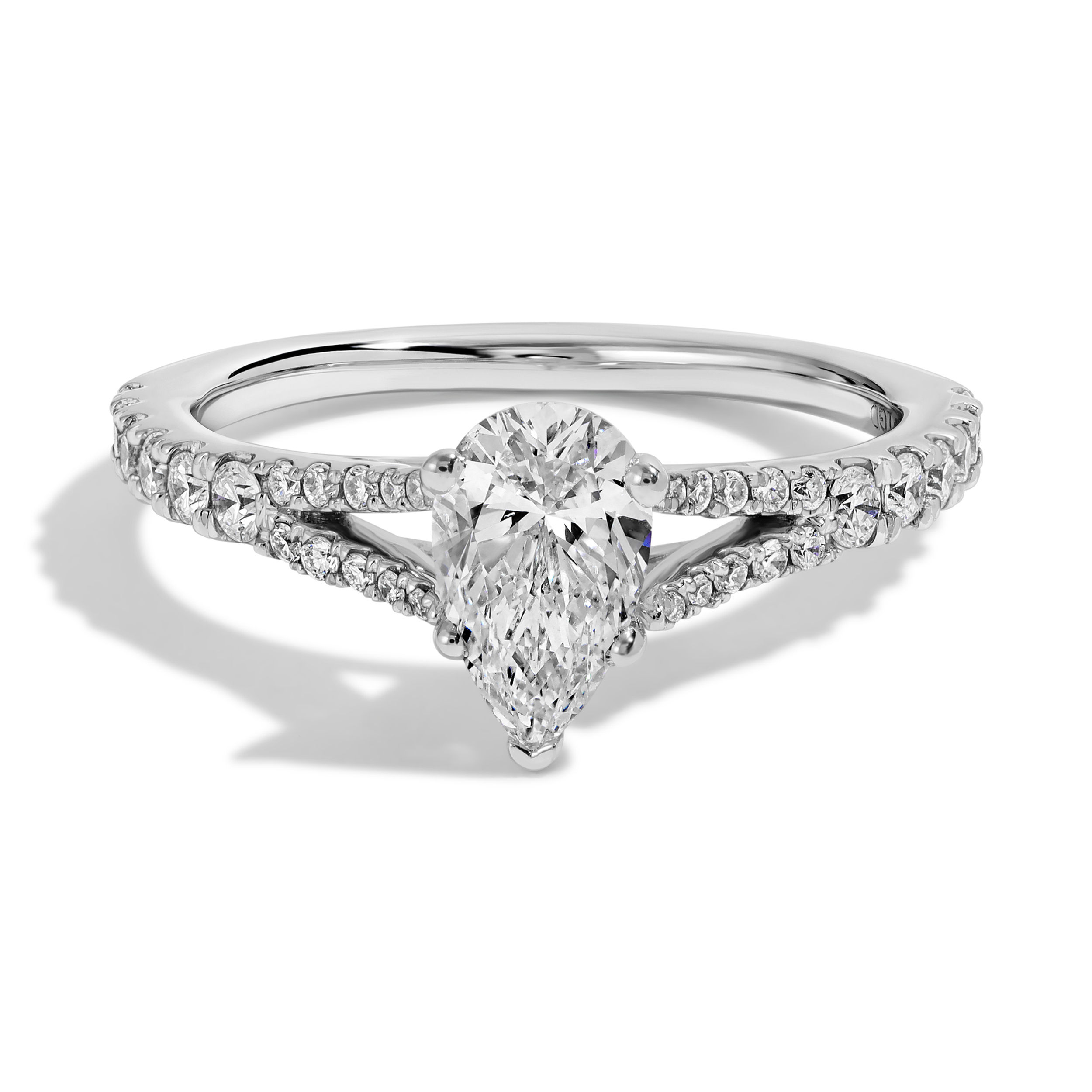 14K White Gold Pear & Round Diamond Anniversary Ring