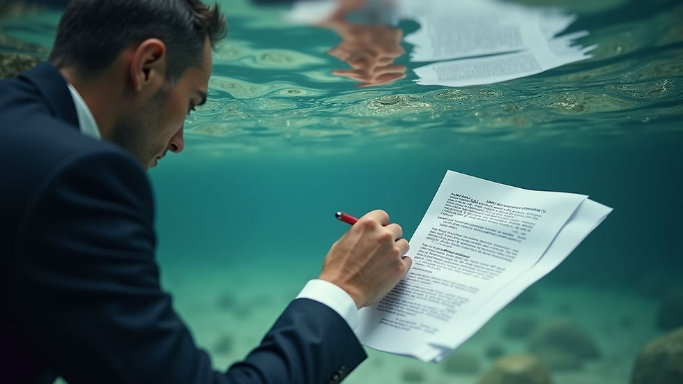 Vue en plongée d’un avocat analysant des documents fiscaux