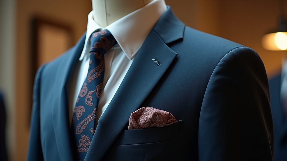 Close-up view of a tailored suit jacket on a mannequin