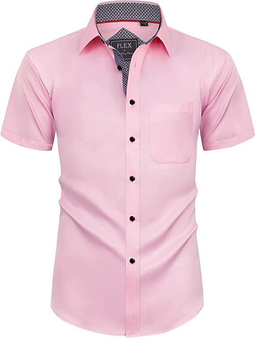 Pink Short Sleeve Wrinkle Free Solid Casual Button Down Shirt | KLASSYGENTS BOUTIQUE Pink Short Sleeve Wrinkle Free Solid Casual Button Down Shirt | KLASSYGENTS BOUTIQUE
