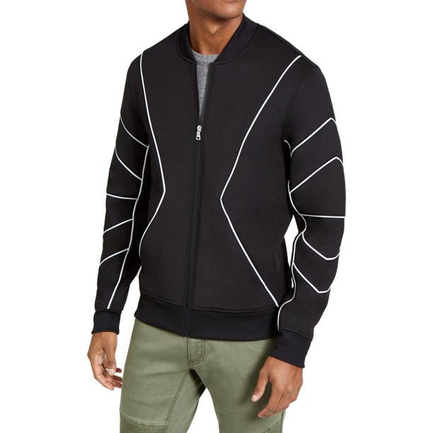 INC International Concepts Men's Piped Zip-Front Knit Jacket Black Size Large