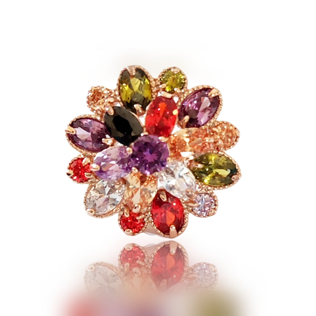 Colourful CZ 18k Gold Plated Cocktail Finger Rings