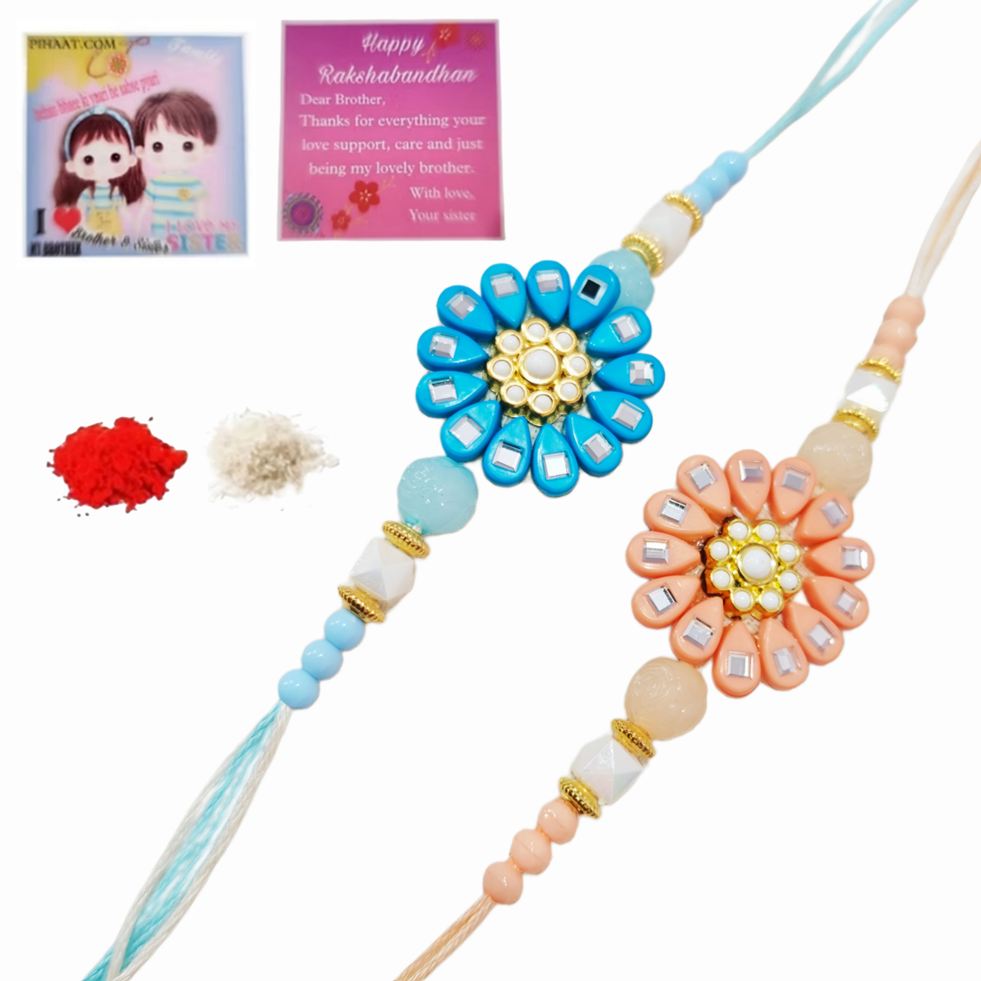 Flower Mirror Rakhi Set Of 2 Combo