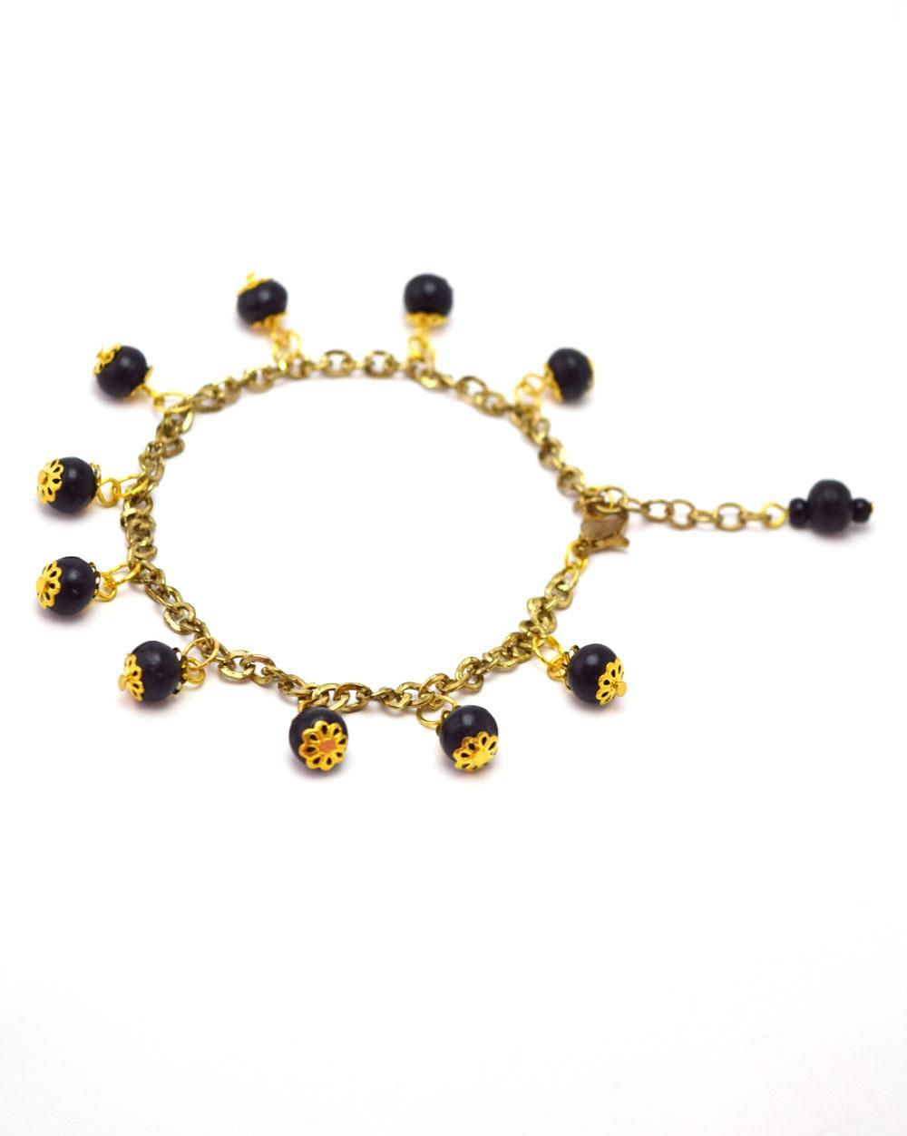 Black Dangle Gold Tone Single Anklet