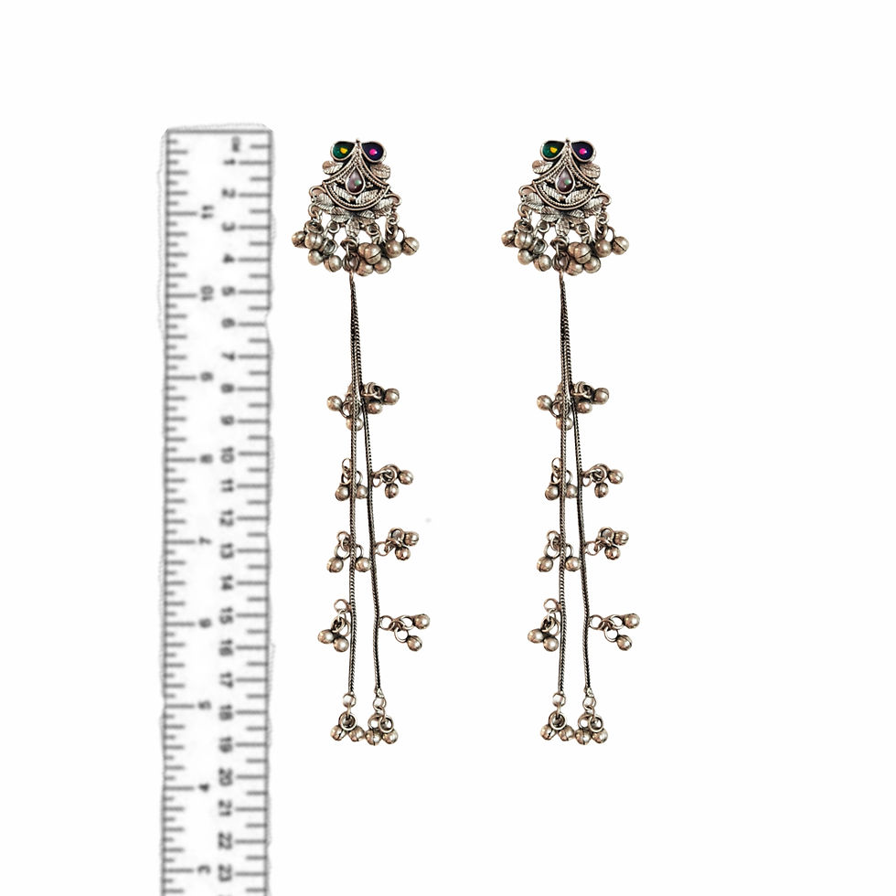 Thumbnail: Traditional Oxidised Meena Work Long Ghungroo Dangle Earrings For Women 