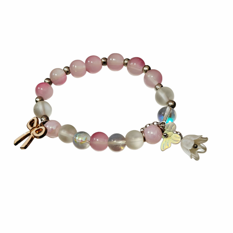 Thumbnail: Enchanted Floral & Bow Charm Bead Bracelet