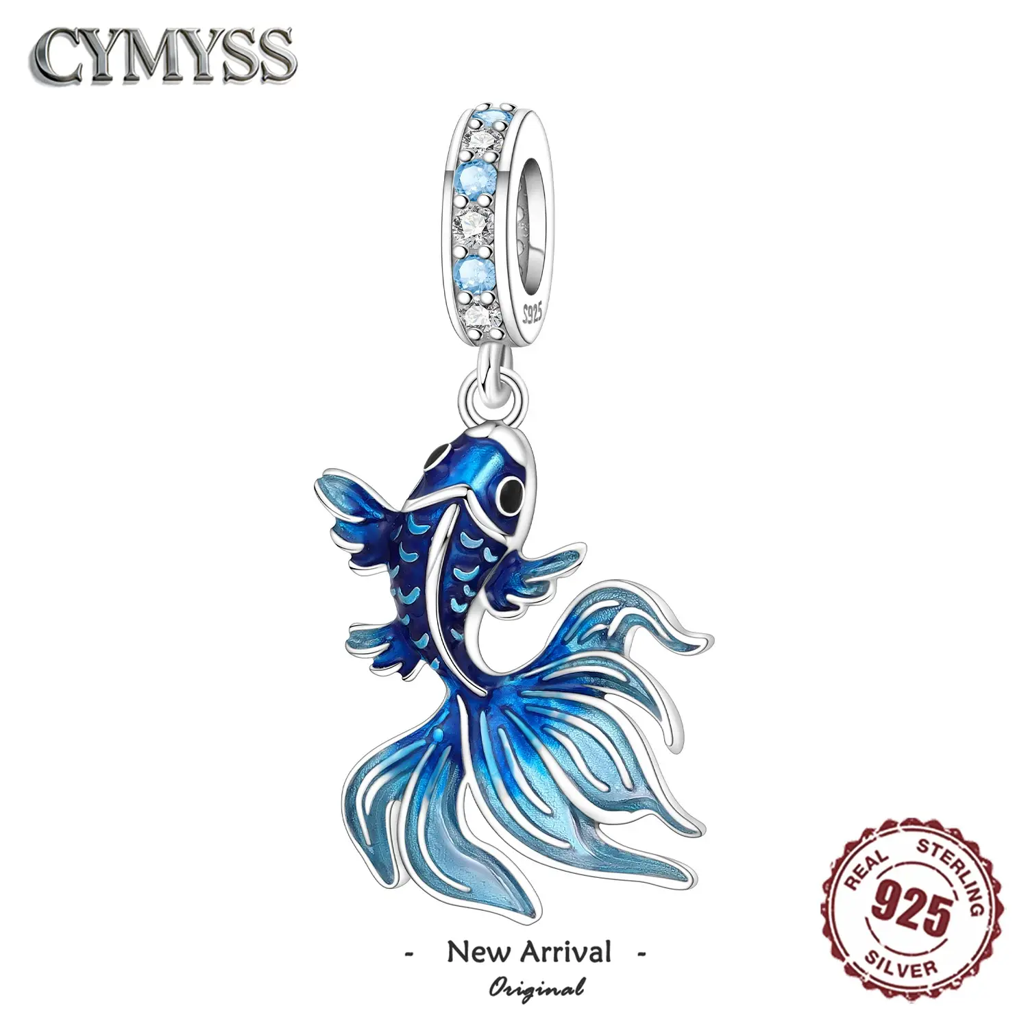 Blue Charm 925 Sterling Silver Ocean Pearls Betta Fish Pendant Birthday Party