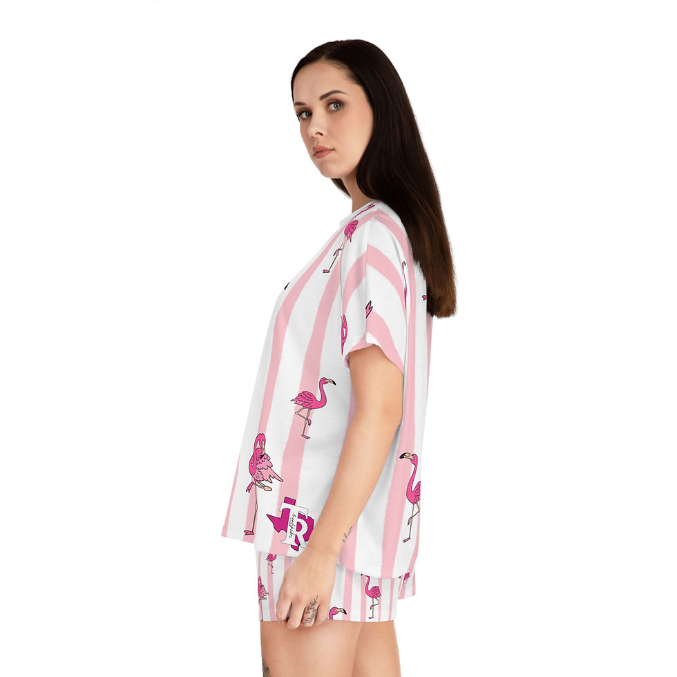 Thumbnail: Pink Flamingo Stripe Pajama Set | Women's Shorts Top Sleepwear