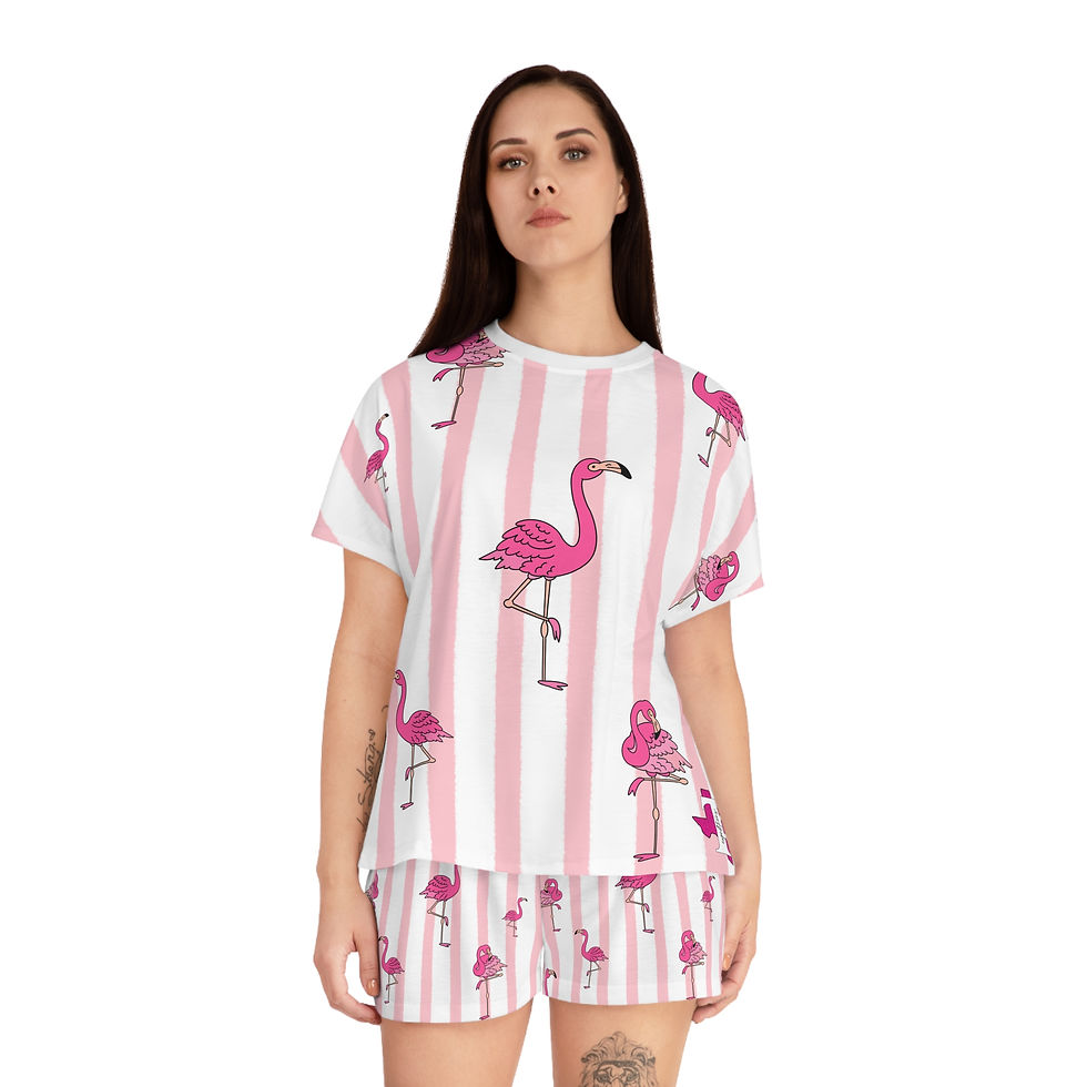Thumbnail: Pink Flamingo Stripe Pajama Set | Women's Shorts Top Sleepwear