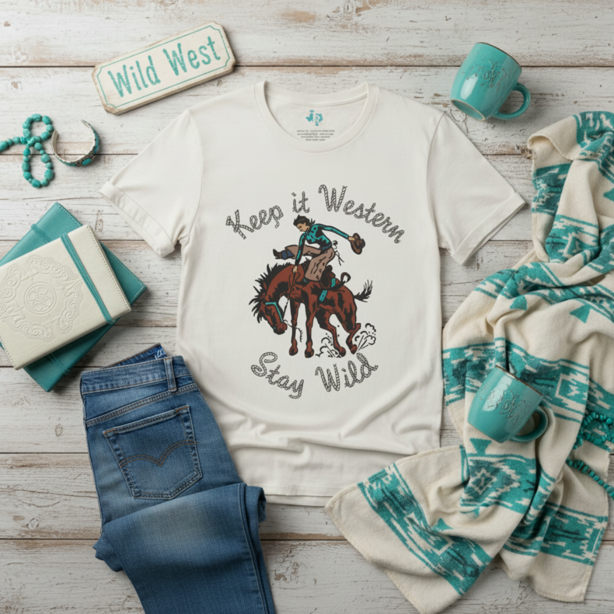Keep It Western Shirt, Vintage Bucking Bronco Graphic T-Shirt, Cowgirl Rodeo