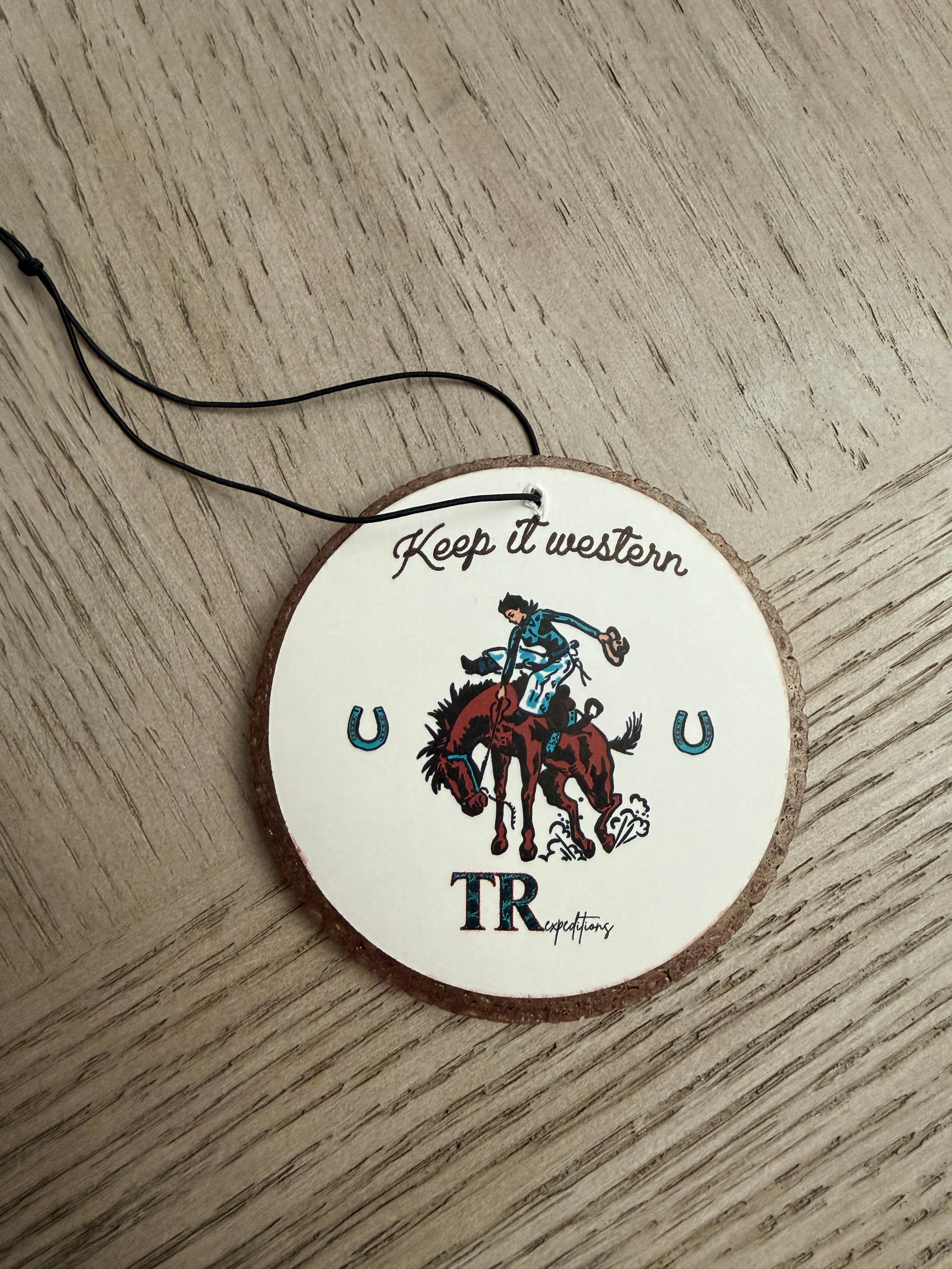 Keep it western bucking bronc sweet tobacco car freshie