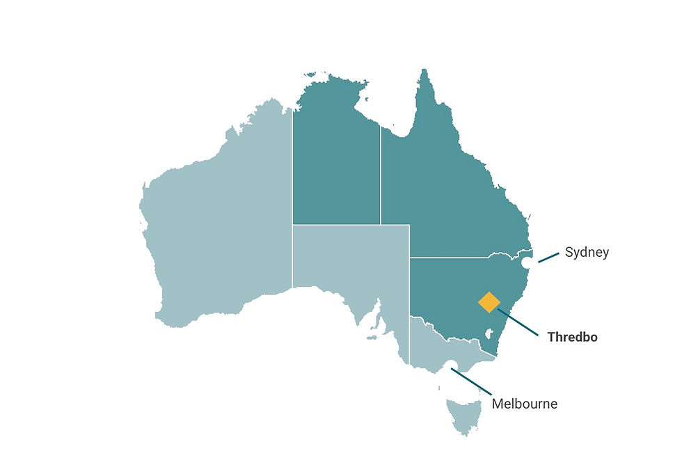 map of australia with thredbo ski resort