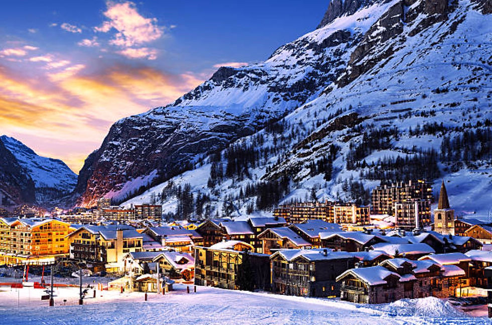 The base of Val Disere at nighttime